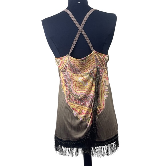 Free People Paisley Multi Media Strappy Top with Fringe Tulip Back Size M - Picture 4 of 16
